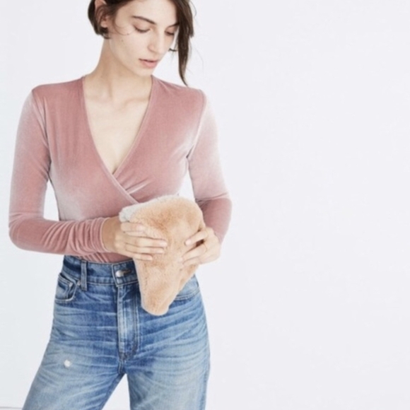 Madewell Tops - Madewell Dusty Rose Velvet Bodysuit Size M